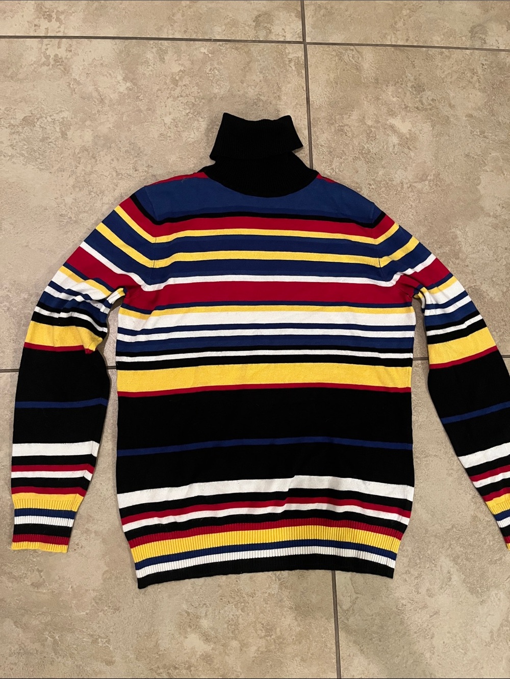Vintage Stipe turtle neck sweater black blue yellow red primary colorful